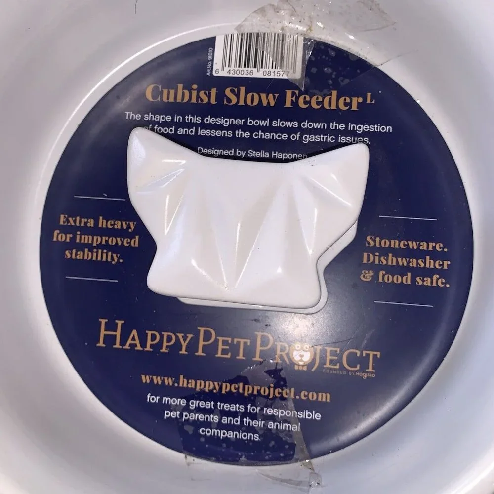Happy Pet Project White Cubist Slow Feeder Dog Bowl Frenchie French Bulldog